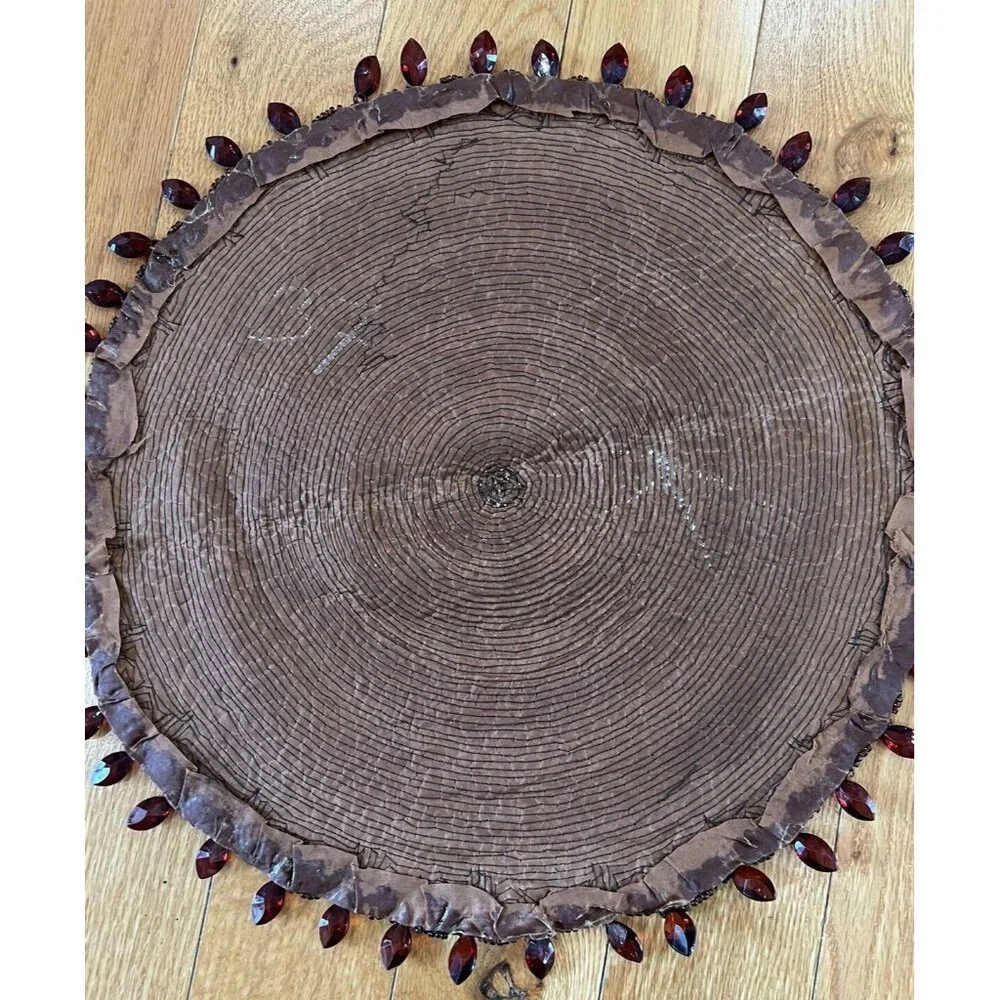 Glass Beaded Round Doily 15” Faceted Drop Crystals Brown Runner Vintage - Picture 7 of 7
